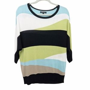 Renuar Sweater Medium Color Block Stripe Viscose Half Dolman Sleeve